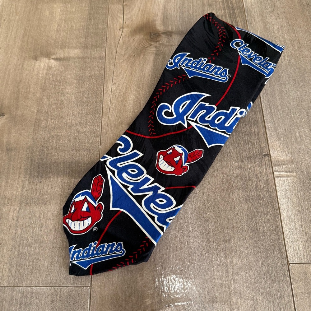 Cleveland Indians‎ Chief Wahoo Tie Necktie RM Sport Black Vintage 1993 Silk